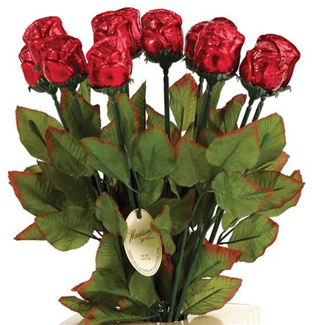 Long Stem Red Chocolate Roses Bouquet in a Fancy Box - One Dozen