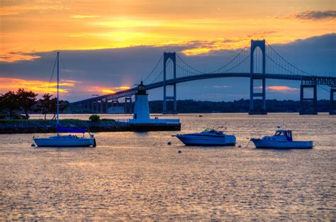 Newport Harbor Lighthouse and Bridge, Rhode Island | Newport harbor ...