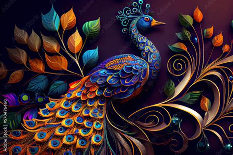 colorful peacock wallpaper. colorful mural background Stock ...