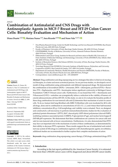 (PDF) Combination of Antimalarial and CNS Drugs with Antineoplastic Agents in MCF-7 Breast and ...