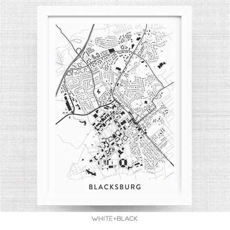 BLACKSBURG MAP PRINT / Virginia Tech Hokies Gift / College Virginia Map ...