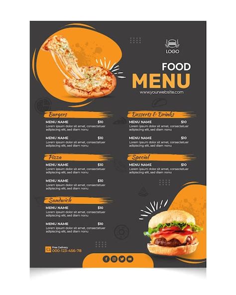 Premium Vector | Restaurant menu poster with food print template design