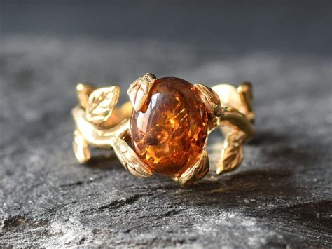 Gold Amber Ring Natural Amber Gold Leaf Ring Branch Ring - Etsy UK