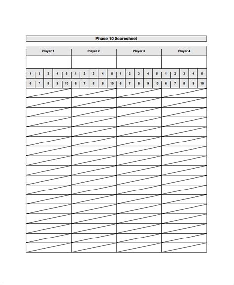 FREE 5+ Sample Phase 10 Score Sheet Templates in PDF