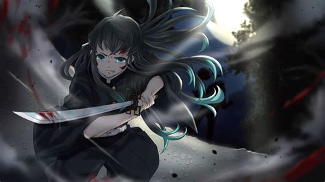 Demon Slayer Muichiro Tokito With Sword With Background Of Moon Light And Trees 4K HD Anime ...