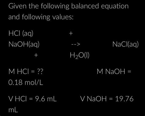 Solved Given the following balanced equation and following | Chegg.com