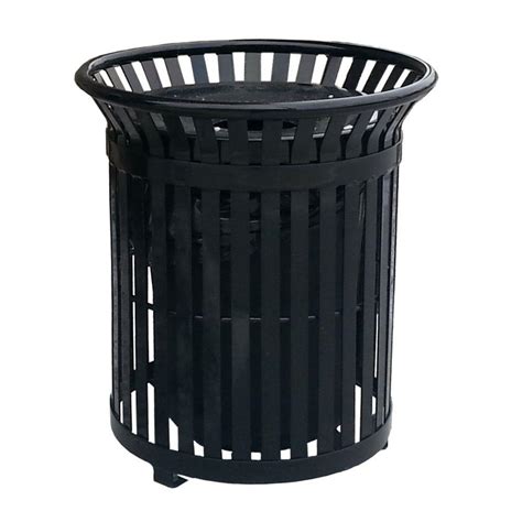 Paris 34 Gal. Black Steel Outdoor Trash Can with Steel Lid and Plastic Liner-461-304-0006 - The ...