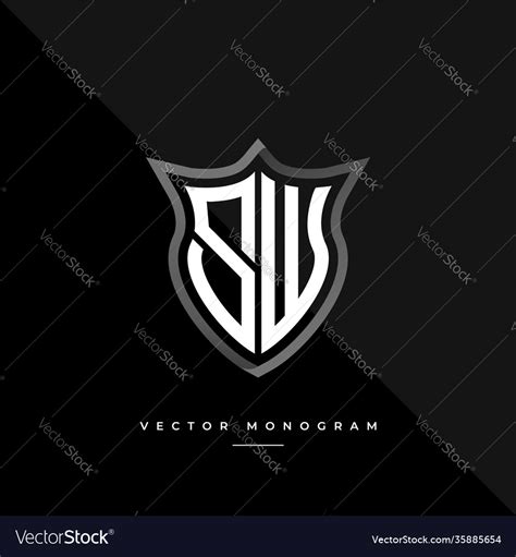 Letters sw logo design silver shield s w monogram Vector Image