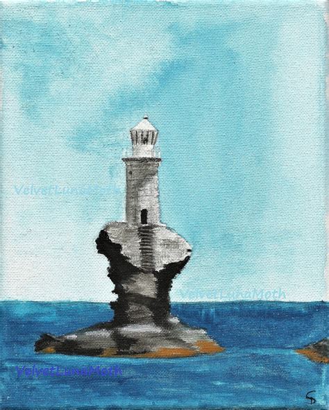 A Print of Tourlitis Lighthouse in Greece Original in Gouache 8 X 10 ...