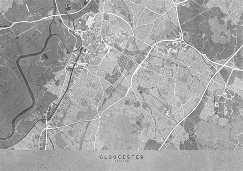 Wall Art Print | Map of Gloucester (England) in gray vintage style ...