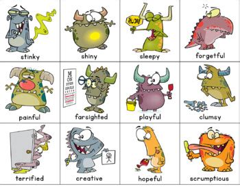 Monster Adjective Flashcards Printable by Anne Weaver | TpT