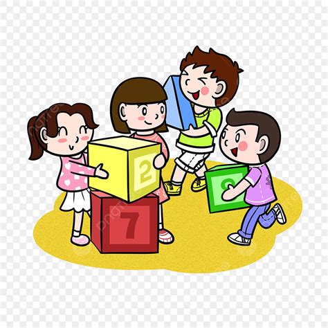 Childrens Blocks Clipart Vector, Cartoon Children Playing With Building Blocks Png Transparent ...