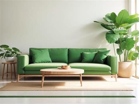 Premium Photo | Inviting Green Sofa and Wooden Table in Living Room Interior