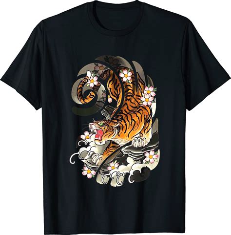 vintage japanese tiger traditional asian cherry blossom art t shirt men - Buy t-shirt designs