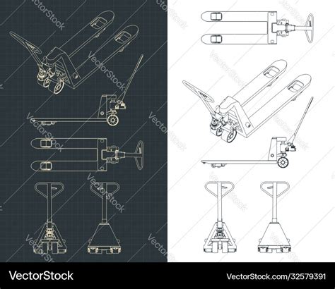 Hand pallet truck drawings Royalty Free Vector Image