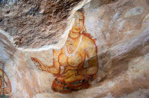 Ancient paintings frescoes in sigiriya rock fortress Dambulla, Sri ...