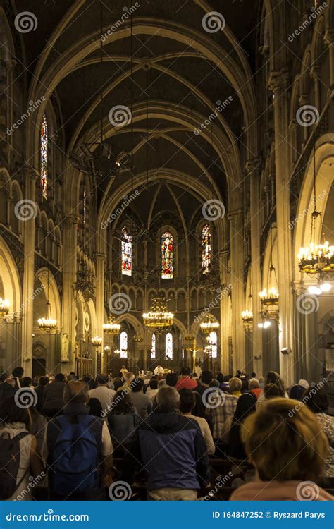 Lourdes, France, 24 June 2019: Interior of the Upper Basilica of the ...