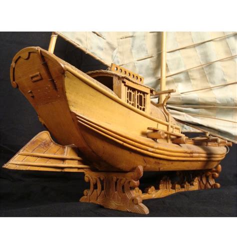 Chinese Vintage Wooden Ship Model Boat Junk 2 ft long