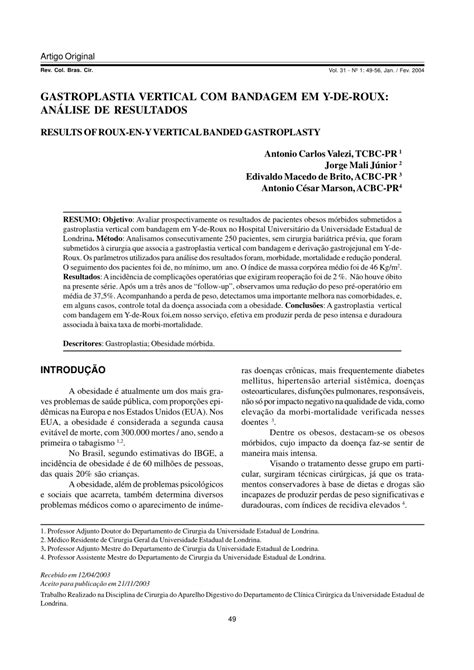 (PDF) Results of roux-en-y vertical banded gastroplasty