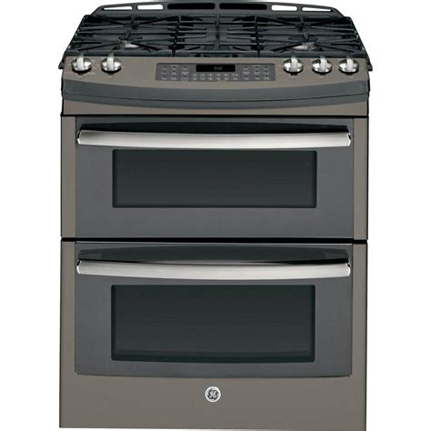 GE Profile 6.8 cu. ft. Double Oven Gas Range with Self-Cleaning Convection Oven in Slate ...