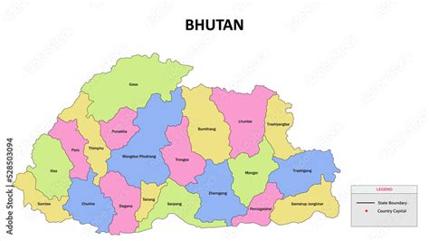 Bhutan Map. State and district map of Bhutan. Detailed colorful map of ...