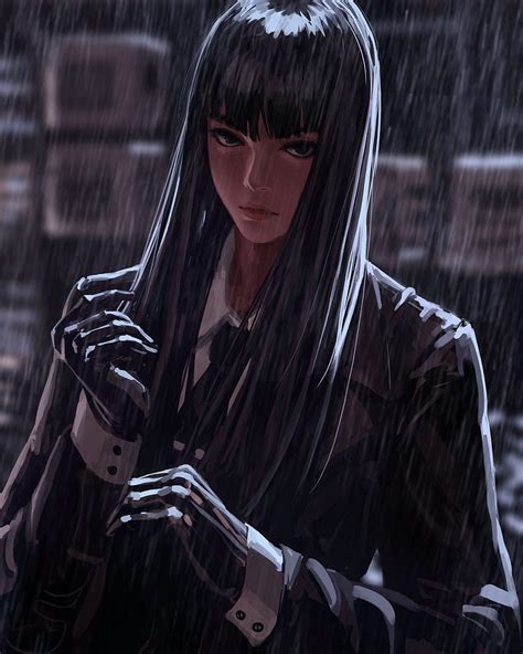 Digital art, artwork, portrait display, vertical, 2D, rain, suits, GUWEIZ, dark hair, HD phone ...