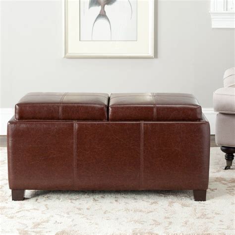 Safavieh Hudson Collection Gramercy Brown Leather Double Tray Ottoman | Tray ottoman, Leather ...