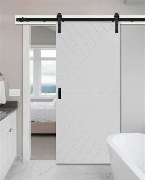 Geometric White Painted Barn Door (BDHB02W) | Ideal Barn Door