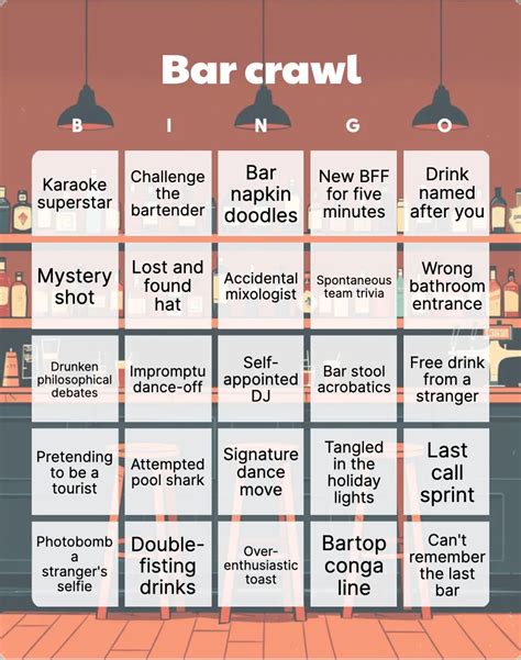 Bar Crawl Bingo Card Template - Bingo Card Creator