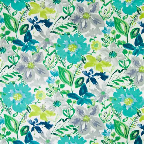 Turquoise Teal Floral Print Upholstery Fabric