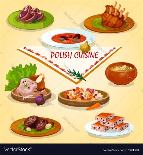 Polish cuisine rustic dinner with dessert icon Vector Image