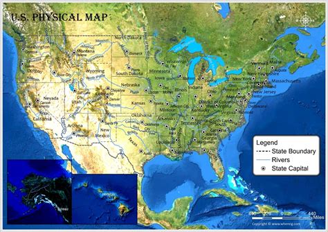 Physical Map of USA, United States Physical Map - Whereig.com