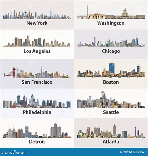 Vector Collection of United States City Skylines Editorial Stock Photo ...