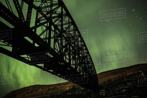 Mears Memorial Bridge And Northern Lights; Alaska, United States Of ...