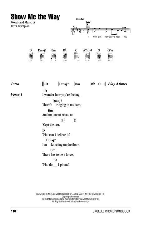 Show Me The Way by Peter Frampton Sheet Music for Ukulele Chords/Lyrics at Sheet Music Direct