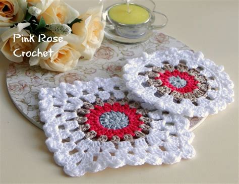 Pink Rose Crochet: Porta-Copos Centrinhos Gerbera Mini Mat Coasters