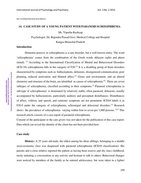 (PDF) Case Study of a Young Patient with Paranoid Schizophrenia