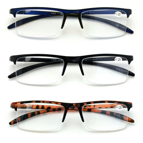 3 Pairs Half Rim Rectangular Readers With Spring Hinge - Extended ...