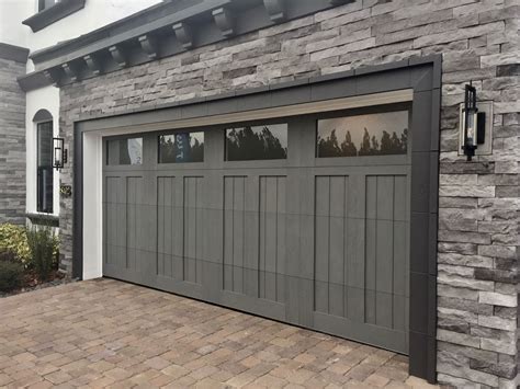 Gray Carriage House Garage Door with Long Windows