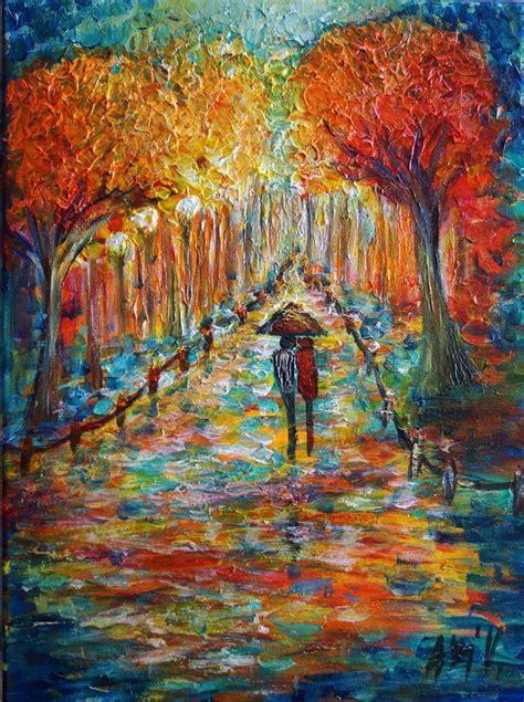 Vienna Colorful Park Fall Romance Impasto Oil Impressionism Painting Landscape Art Ready to Ship
