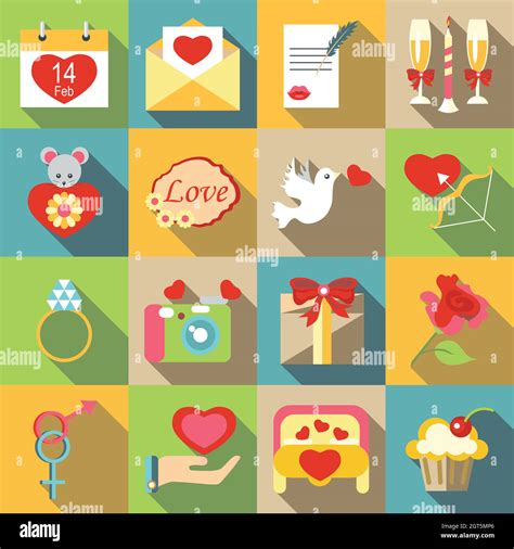 Saint Valentine symbols icons set, flat style Stock Vector Image & Art ...