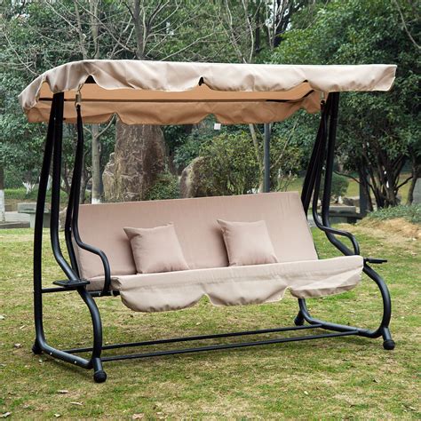 3 Person Daybed Patio Canopy Swing - Tan