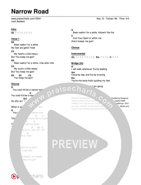 Narrow Road Chords PDF (Josh Baldwin) - PraiseCharts