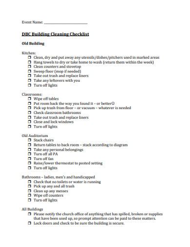 Church Cleaning Checklist - 7+ Examples, Format, Pdf