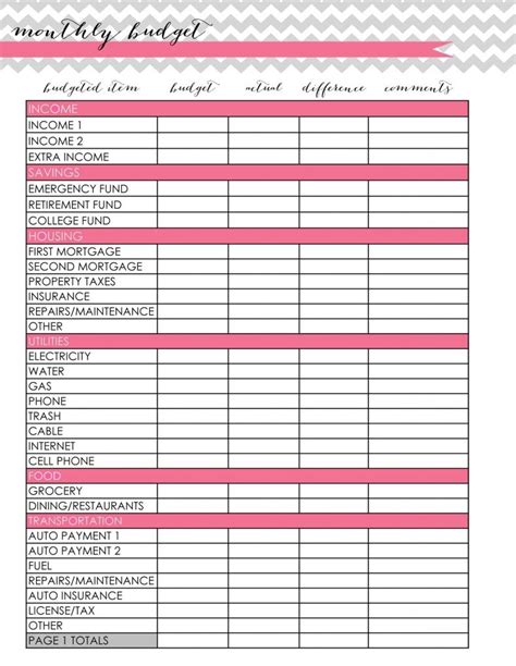 Free Monthly Budget Template - Frugal Fanatic - Budgeting Charts Free ...