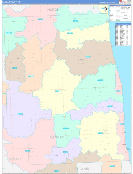 Sanilac County, MI Wall Map Color Cast Style by MarketMAPS