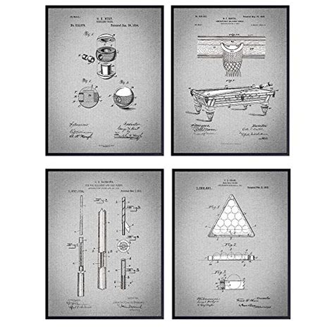 Billiards Patent Art Prints - Vintage Retro Wall Art Poster Set - Chic ...