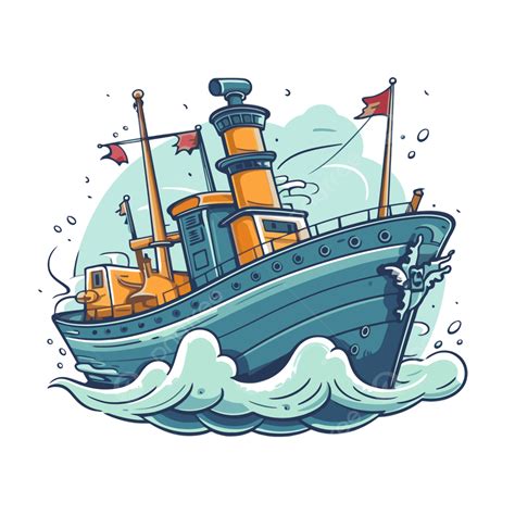 Kapal Angkatan Laut Vektor, Kapal Kartun Clipart Stiker Di Laut, Stiker ...