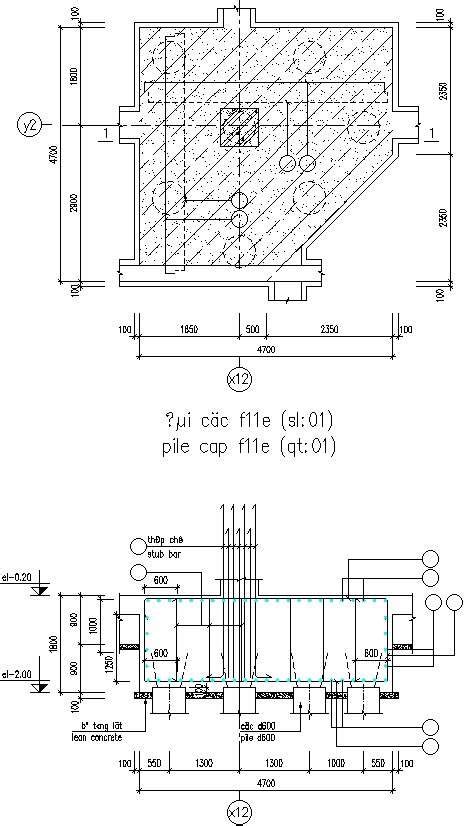 Stub bar and lean concrete section drawing. - Cadbull