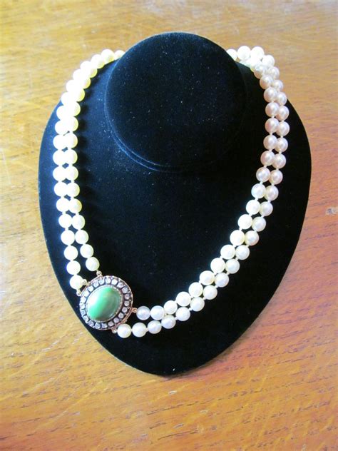 Victorian Cultured Pearl Necklace with Fancy Rose Cut Diamond Clasp ...